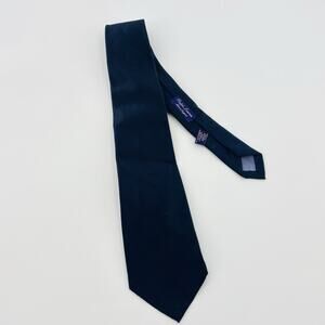 Ralph Lauren Purple Label Tie Silk England Solid Navy Blue Handmade